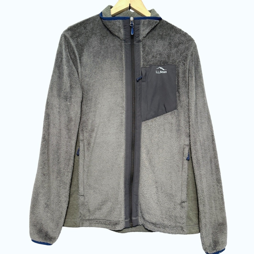 LL Bean Adventure Hybrid Fleece Jacket Full Zip Mens M Gray‎ Zippered Pockets
